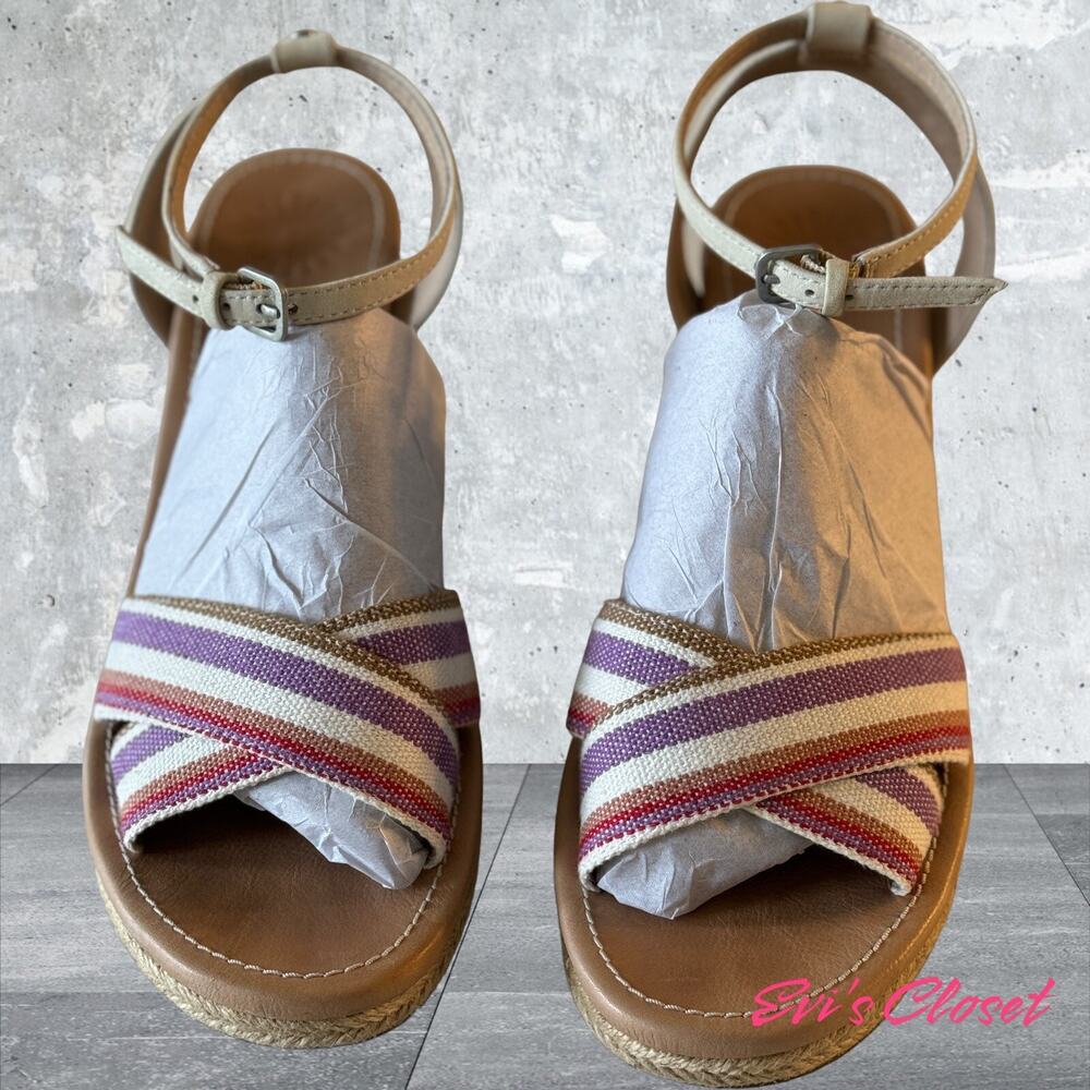 UGG Australia Nyssa Canvas Striped Slingback Wedge Sandals Women’s Sz 10